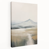 Stretched canvas showcasing an abstract landscape design in soothing blue and green tones, perfect for modern home decor.