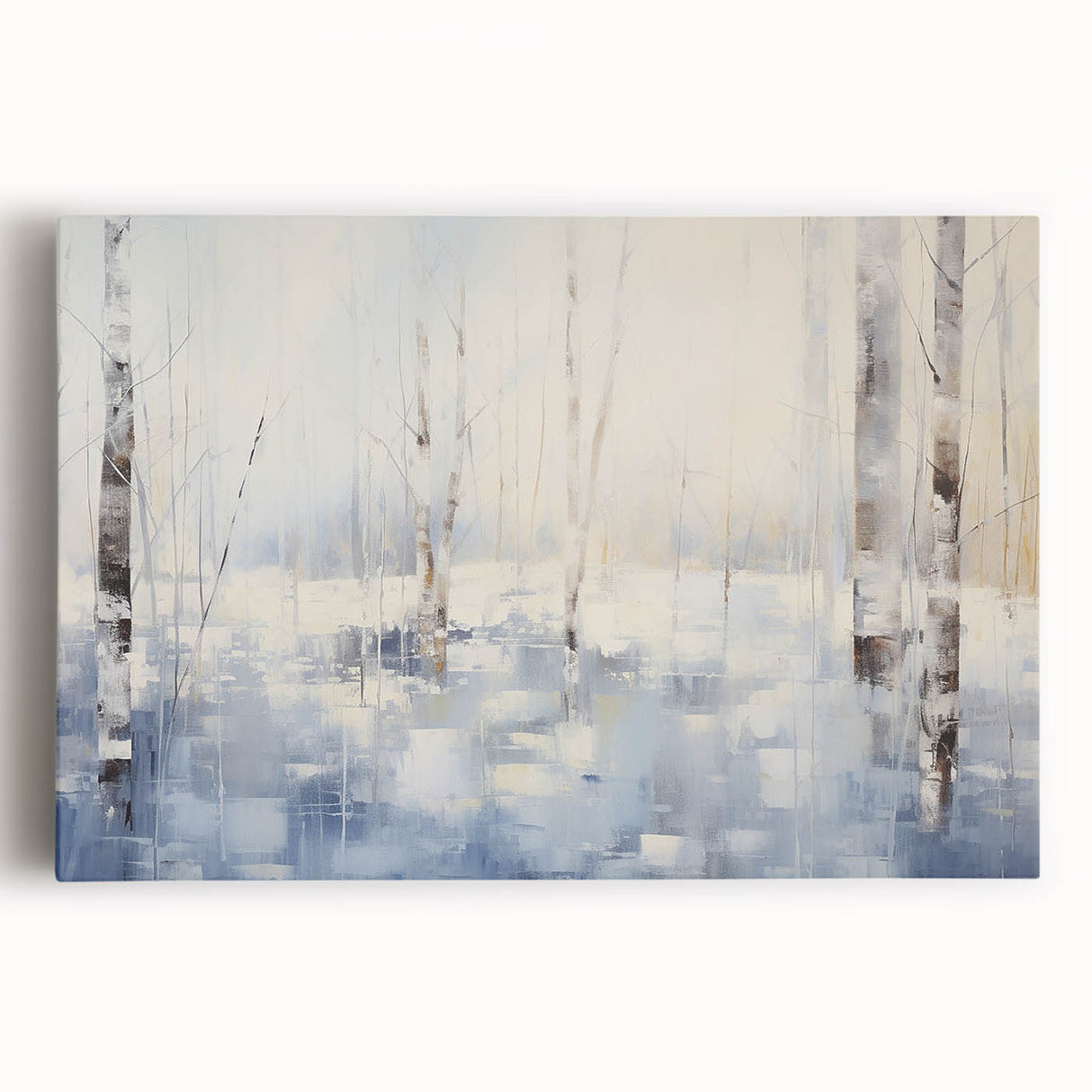 Vibrant abstract landscape wall art collection featuring colorful strokes in blues, oranges, and greens, printed on stretched canvas for modern d��cor.