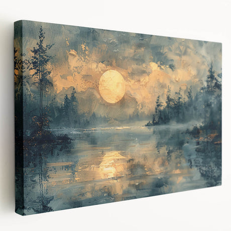 Stretched canvas artwork depicting an abstract landscape design with vibrant colors and fluid shapes, ideal for modern home decor.