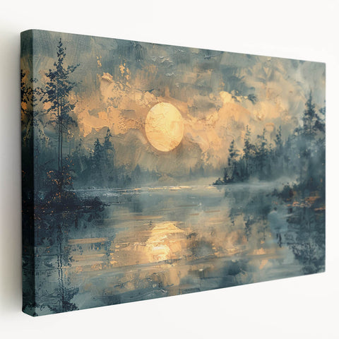 Stretched canvas artwork depicting an abstract landscape design with vibrant colors and fluid shapes, ideal for modern home decor.