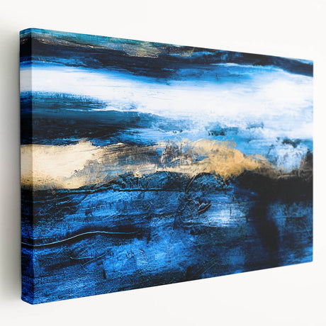 Stretched canvas print showcasing an abstract landscape design with vibrant colors and fluid shapes, ideal for modern home decor.