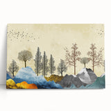 Abstract landscape canvas wall art collection showcasing vibrant colors and flowing shapes, perfect for modern home decor accents.