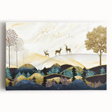 Abstract landscape wall art collection on stretched canvas, showcasing vibrant colors and fluid forms, ideal for modern home decor.