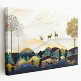 Abstract landscape wall art collection displayed on stretched canvas, showcasing vibrant colors and fluid shapes, perfect for modern decor.