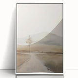 Framed abstract landscape wall art in a white frame showcasing vibrant colors and geometric shapes, ideal for modern home decor and interior design.