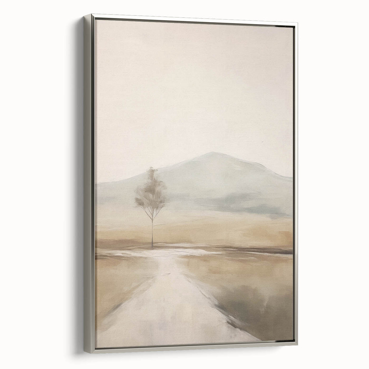 Framed canvas wall art showcasing an abstract landscape design with silver accents, highlighting vibrant colors and intricate textures in a modern setting.