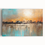 Stretched canvas wall art depicting a vibrant abstract landscape design with rich colors and fluid patterns, perfect for modern decor.