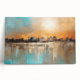 Abstract landscape wall art collection on stretched canvas, showcasing vibrant colors and flowing forms, ideal for modern home decor.