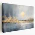 Stretched canvas artwork showcasing an abstract landscape design with vibrant colors and textured brush strokes, ideal for modern home decor.