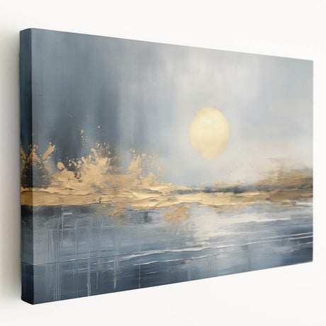 Stretched canvas artwork showcasing an abstract landscape design with vibrant colors and textured brush strokes, ideal for modern home decor.