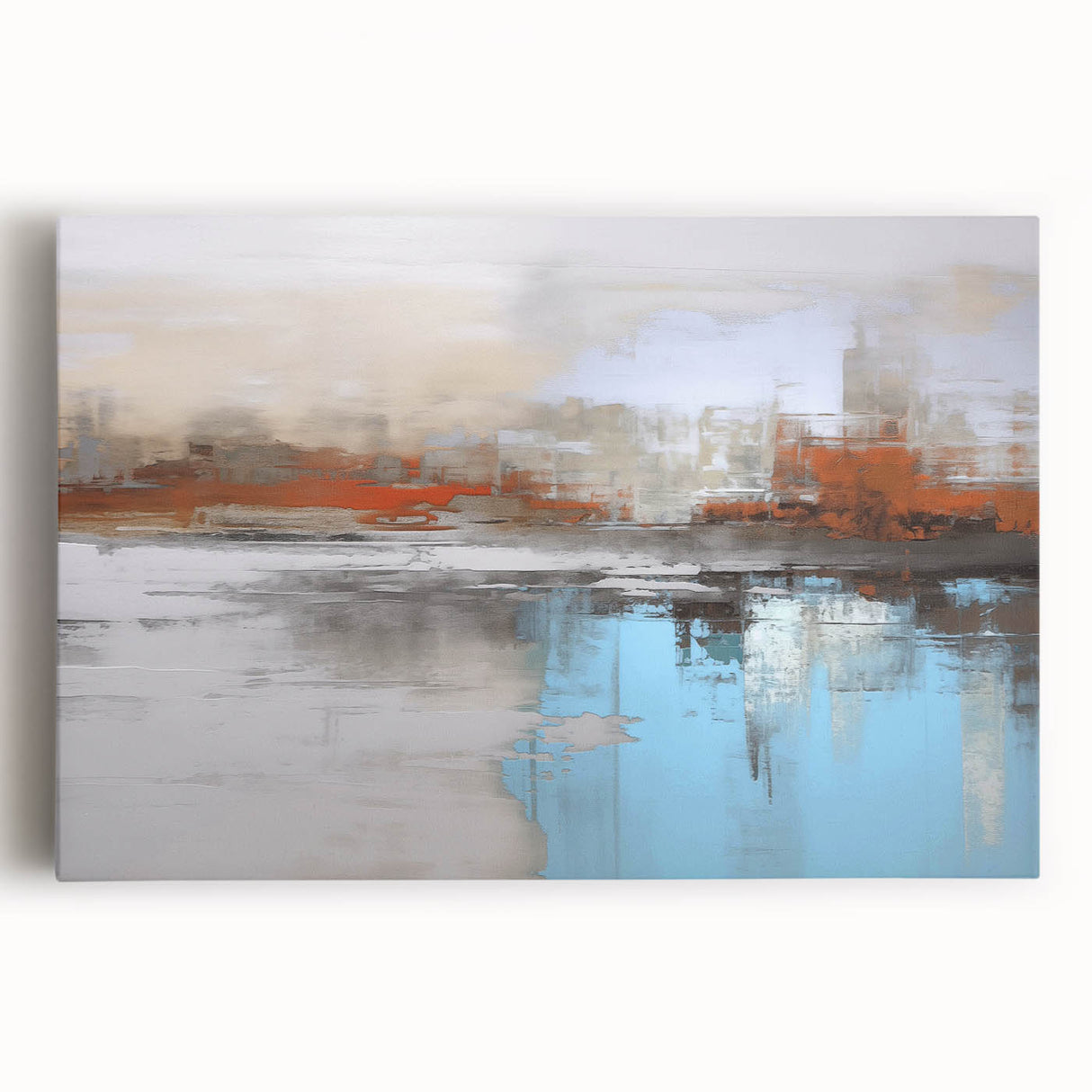 Abstract landscape wall art print on stretched canvas showcasing vibrant colors and fluid shapes, perfect for modern home decor.