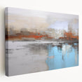 Abstract landscape wall art design on stretched canvas, showcasing vibrant colors and fluid shapes, perfect for modern home decor.