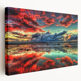 Stretched canvas wall art showcasing an abstract landscape design with vibrant colors and fluid shapes, perfect for modern home decor.