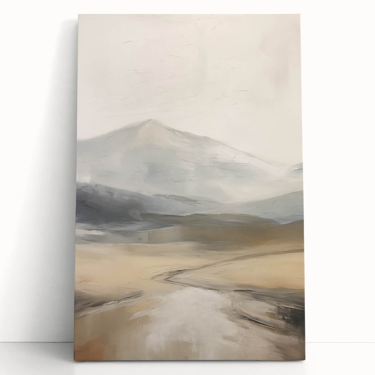 Abstract landscape wall art collection on stretched canvas, showcasing serene hues of blue and green with textured details, ideal for modern decor.