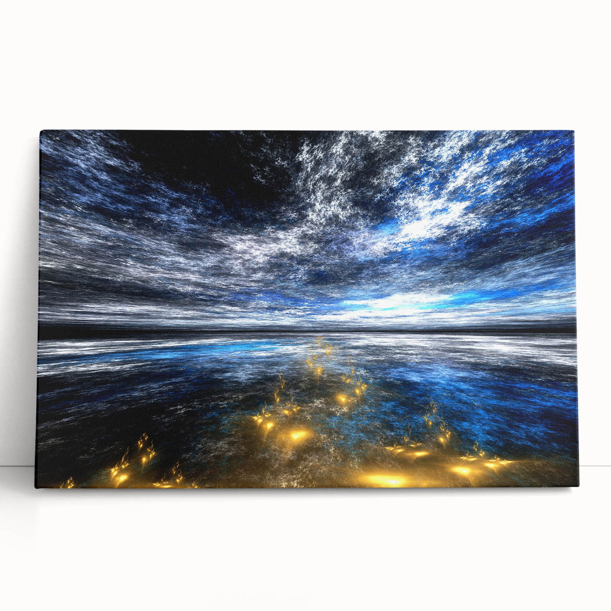 Colorful abstract landscape wall art on stretched canvas, showcasing vibrant hues and fluid shapes, perfect for modern home decor.