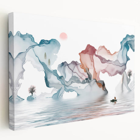 Stretched canvas wall art showcasing an abstract landscape design with vibrant colors, ideal for modern home decor and artistic interiors.