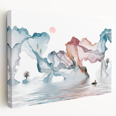 Stretched canvas wall art showcasing an abstract landscape design with vibrant colors, ideal for modern home decor and artistic interiors.