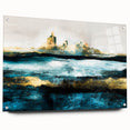 Side view of an abstract landscape wall art collection, showcasing vibrant colors and intricate patterns on acrylic glass, secured with pins for display.