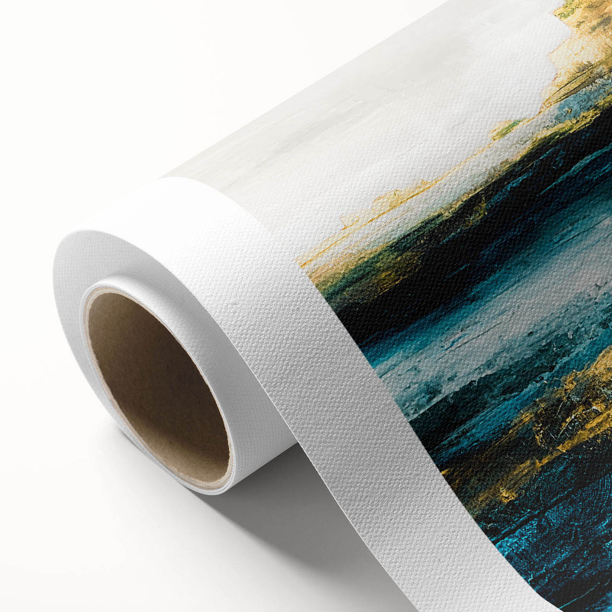 Colorful abstract landscape wall art on rolled canvas, showcasing vibrant hues and fluid shapes, perfect for modern home decor.