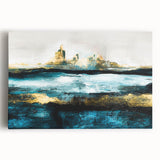 Abstract landscape wall art on stretched canvas, showcasing vibrant colors and fluid shapes, perfect for modern home decor and artistic ambiance.