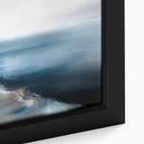 Close-up of abstract landscape wall art design featuring vibrant colors and textured brushstrokes, elegantly framed for modern decor.