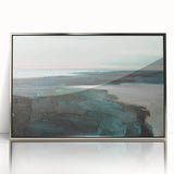 Framed abstract landscape wall art with a silver-acrylic front, showcasing vibrant colors and dynamic shapes, perfect for modern decor.