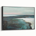 Framed abstract landscape wall art design showcasing vibrant colors and unique textures, featuring a sleek black frame and side profile view.