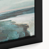 Close-up of a framed abstract landscape wall art piece showcasing vibrant colors and textured details, perfect for modern home decor.
