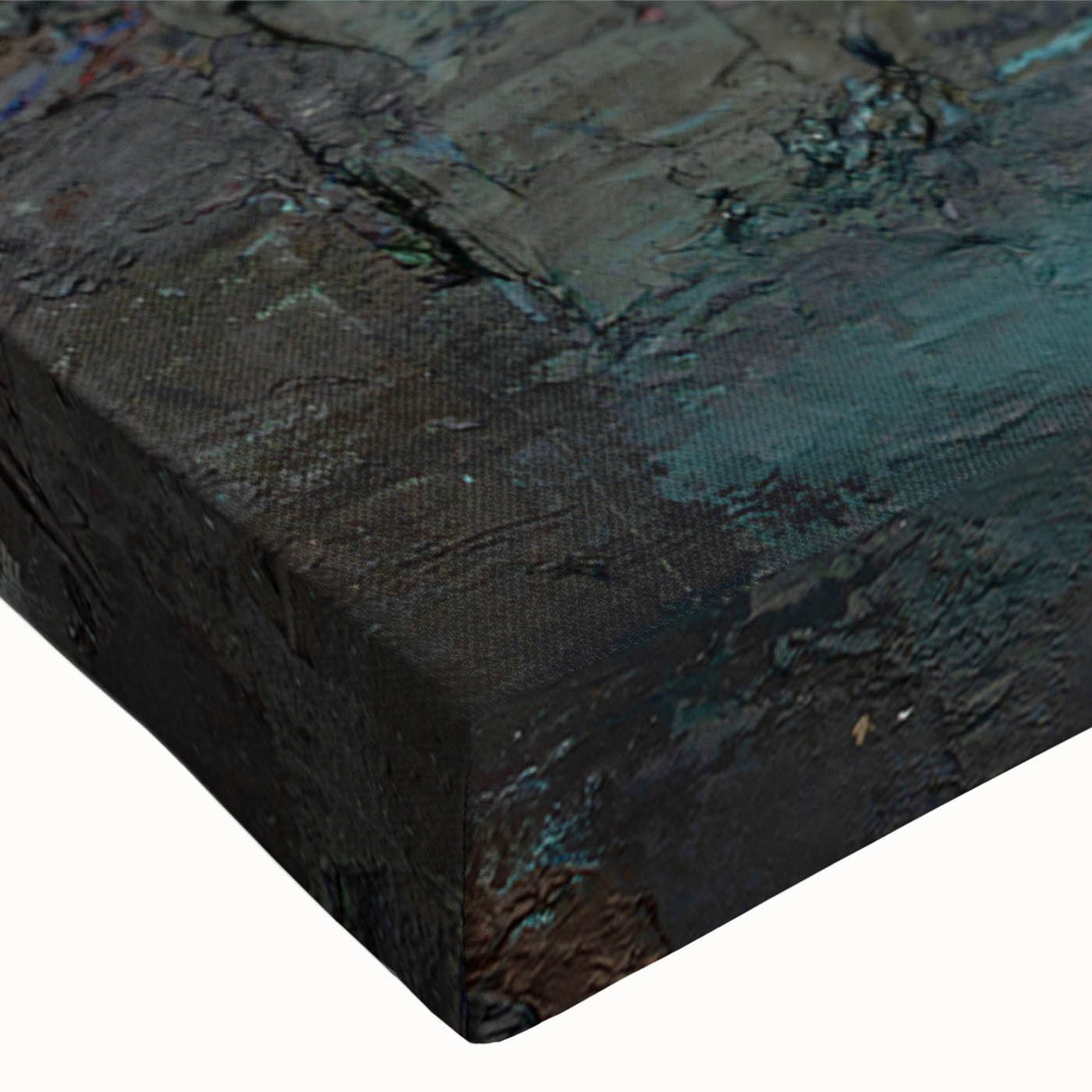 Vibrant close-up of abstract landscape wall art on stretched canvas, showcasing rich colors and textures ideal for modern home decor.