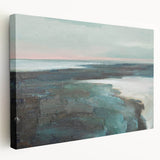 Abstract landscape canvas wall art featuring vibrant colors and fluid designs, presented in a side view to showcase its stretched edges and depth.