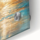 Close-up view of an abstract landscape wall art piece, showcasing vibrant colors and fluid designs, perfect for modern home decor.