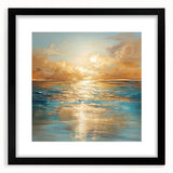 Framed abstract landscape wall art design showcasing vibrant colors and serene patterns, presented in a sleek black frame with a mat.