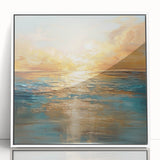 Framed abstract landscape wall art featuring vibrant colors and dynamic shapes, displayed in a sleek white frame, perfect for modern decor.