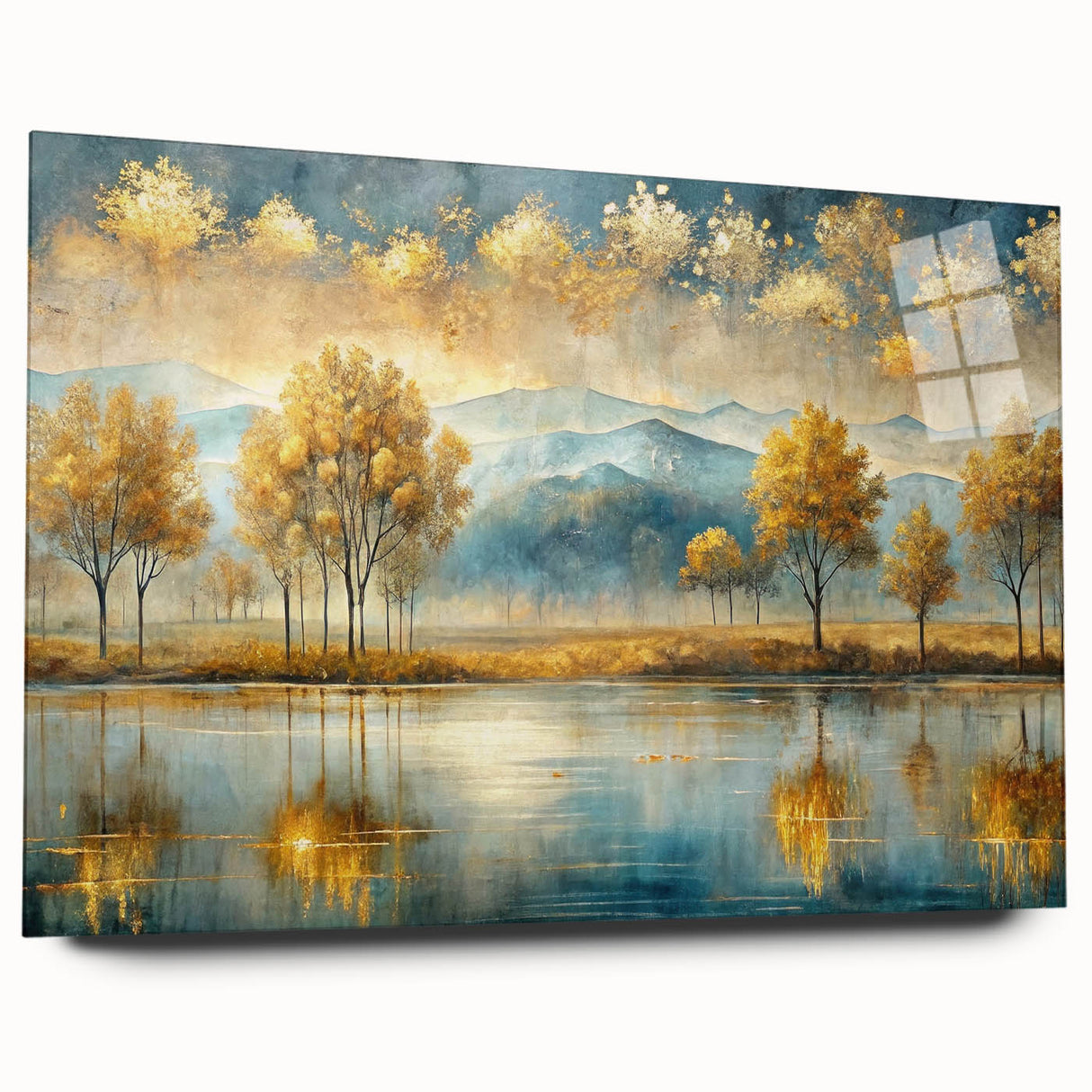 Abstract landscape wall art collection displayed in sleek acrylic glass, showcasing vibrant colors and fluid shapes, perfect for modern decor.
