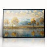 Framed abstract landscape wall art featuring vibrant colors and dynamic shapes, showcasing a modern artistic design in a black frame.