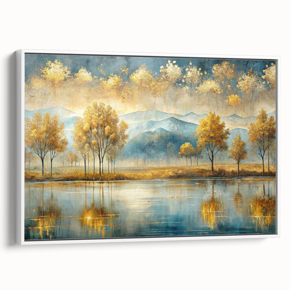 Framed abstract landscape wall art collection showcasing vibrant colors and dynamic shapes, set against a white backdrop for modern decor.