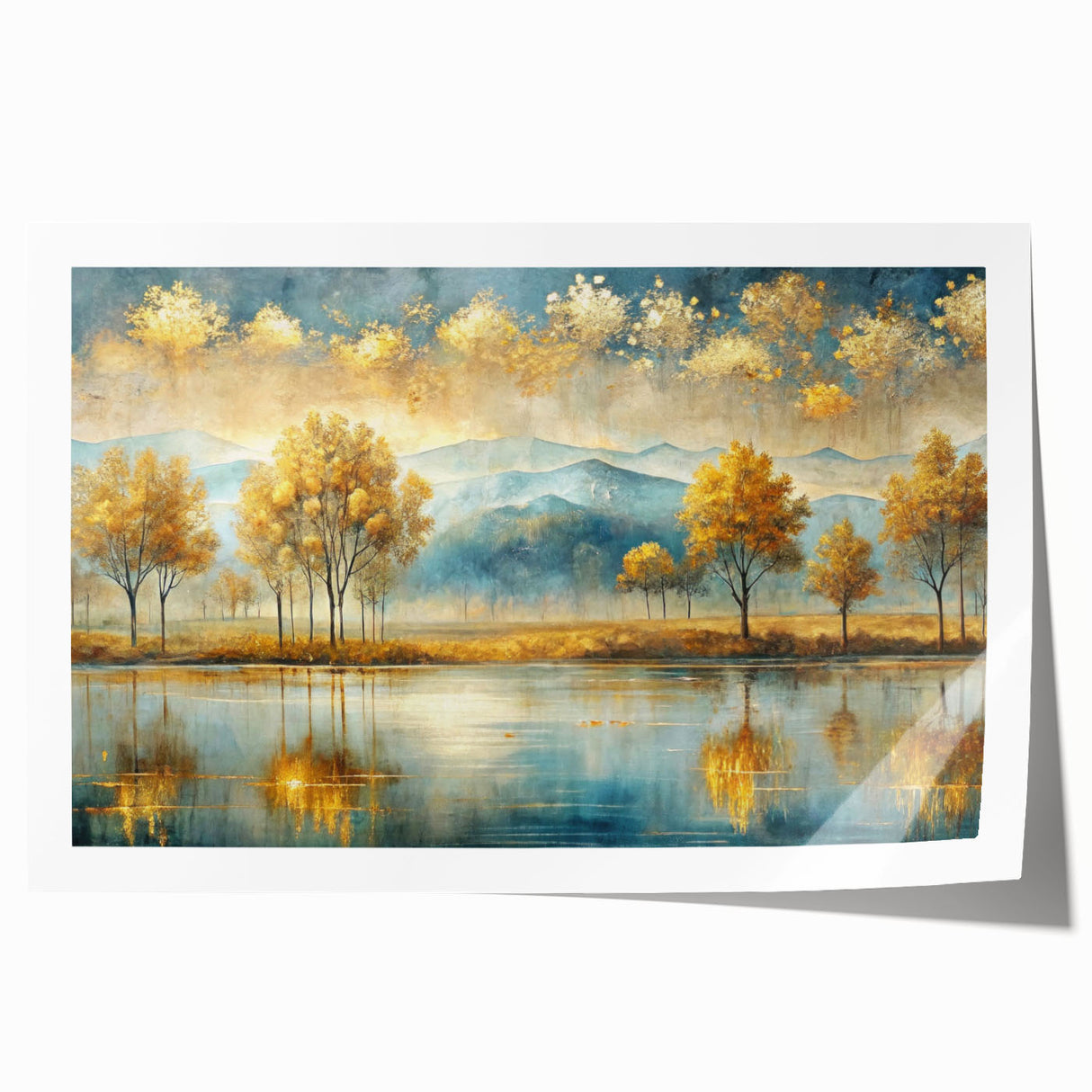 Colorful abstract landscape wall art print showcasing vibrant hues of blue, orange, and green, perfect for modern home decor and artistic expression.