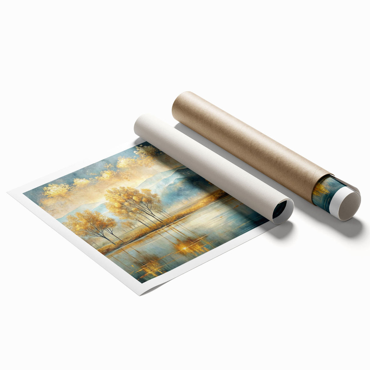 Abstract landscape wall art print showcasing vibrant colors and fluid shapes, rolled and ready for framing, perfect for modern decor.