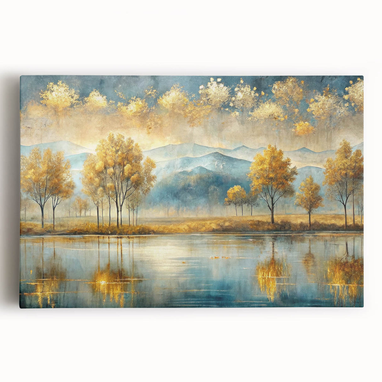 Vibrant abstract landscape wall art collection on stretched canvas, showcasing colorful layers and textures, perfect for modern home decor.