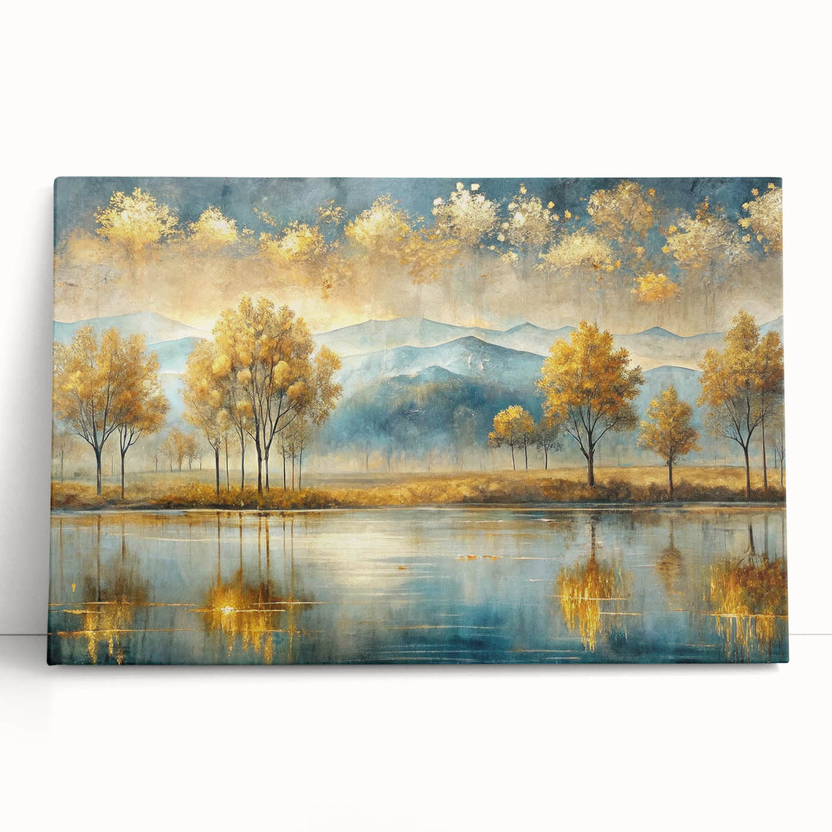 Abstract landscape wall art collection on stretched canvas, showcasing vibrant colors and fluid shapes, perfect for modern home decor.