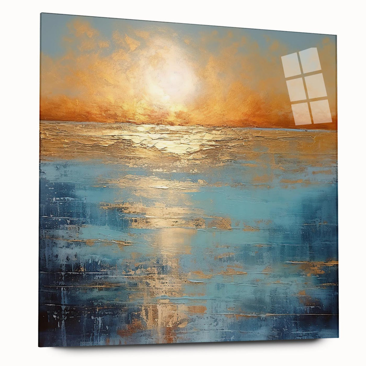 Abstract landscape wall art design in acrylic glass, showcasing vibrant colors and fluid shapes, ideal for modern home decor.