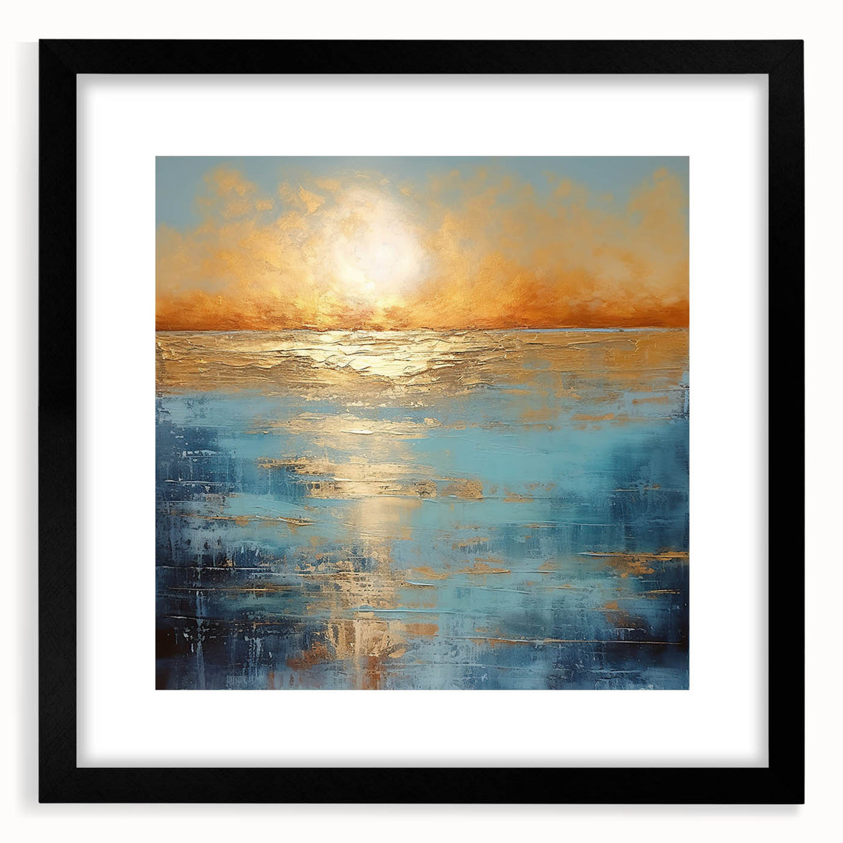 Framed abstract landscape wall art in a sleek black frame with matting, showcasing vibrant colors and fluid shapes for modern decor.
