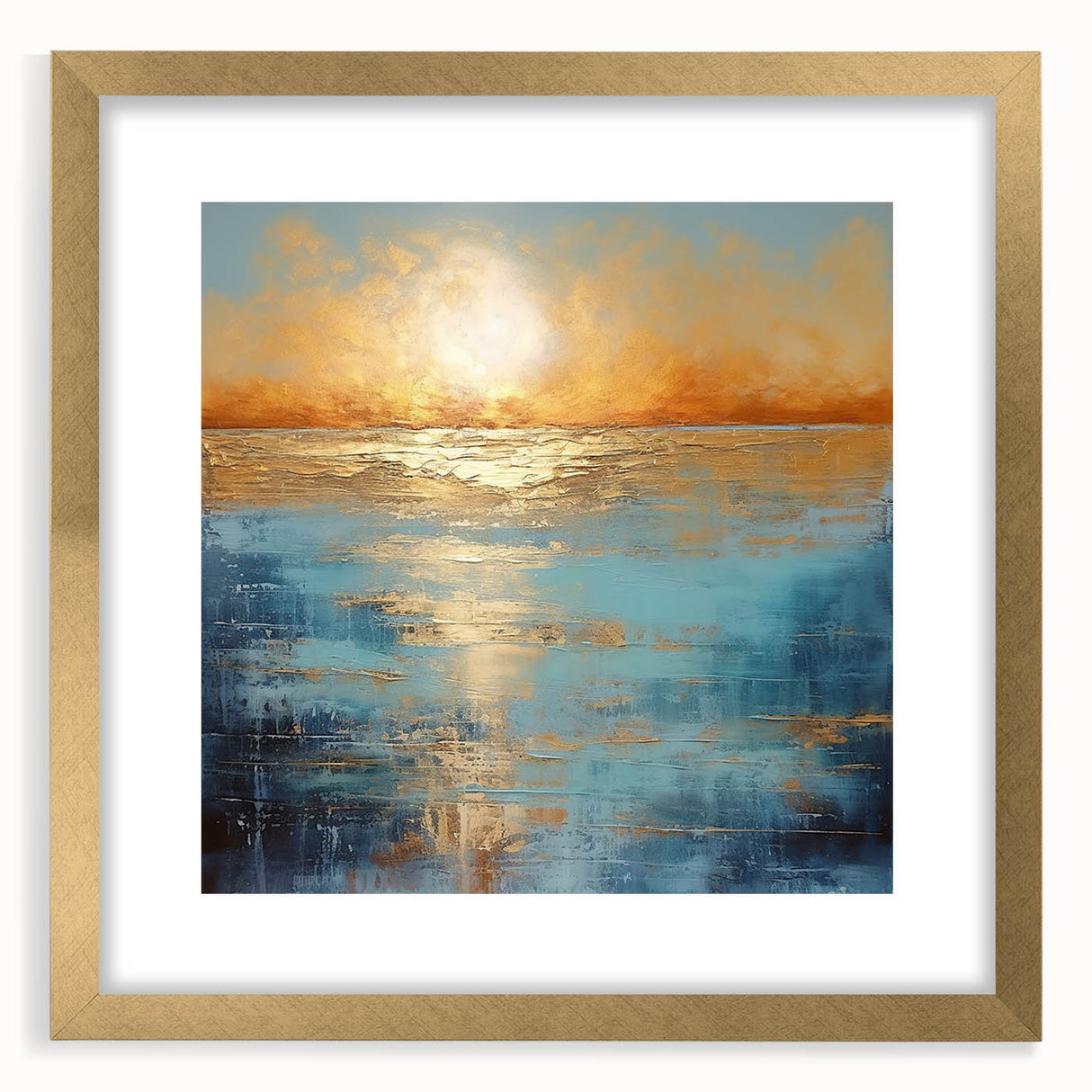 Abstract landscape wall art collection in a gold frame with a mat, showcasing vibrant colors and modern design elements for stylish decor.