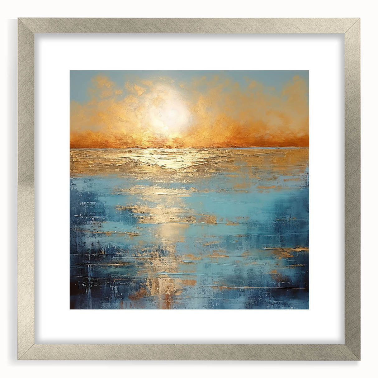 Framed abstract landscape wall art in a sleek silver frame, showcasing vibrant colors and unique textures, ideal for modern decor.