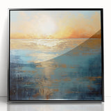 Framed abstract landscape wall art design showcasing vibrant colors and dynamic shapes in a sleek black frame, ideal for modern decor.