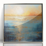 Framed abstract landscape wall art design showcasing vibrant colors and fluid shapes, enhancing modern decor with a silver frame.