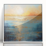 Abstract landscape wall art collection featuring a framed acrylic design with soft, blended colors and a sleek white frame, perfect for modern decor.