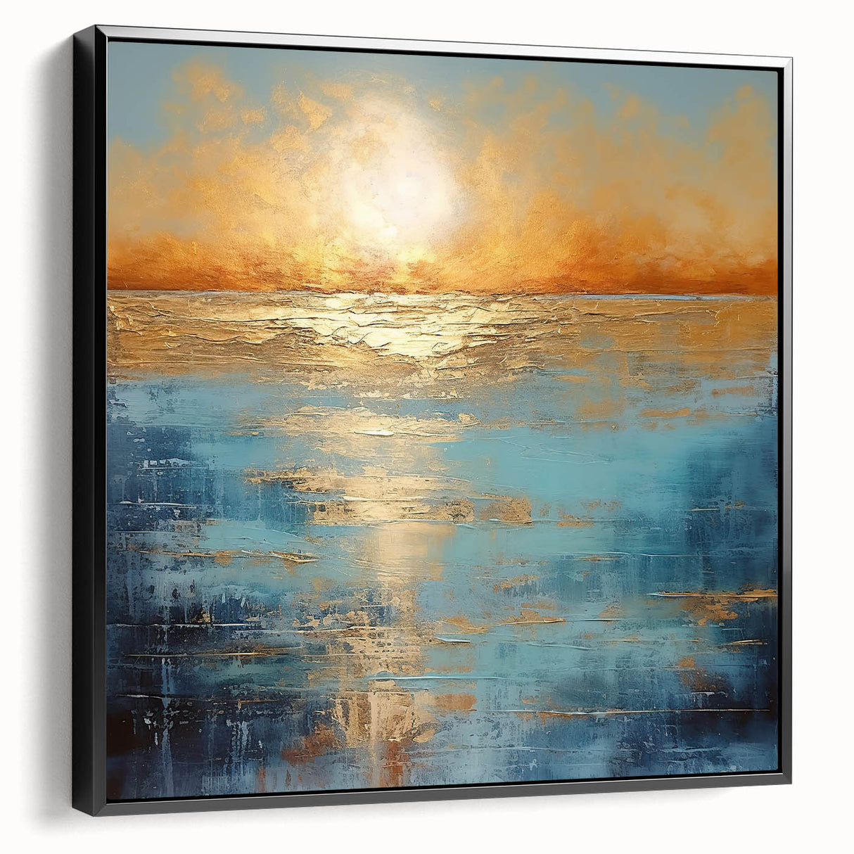 Framed abstract landscape wall art collection showcasing vibrant colors and textured details on a black background, ideal for modern decor.