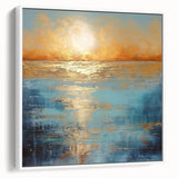 Framed abstract landscape wall art in a white frame, showcasing vibrant colors and textured design, perfect for modern home decor.