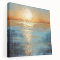 Stretched canvas wall art showcasing an abstract landscape design in vibrant hues of blue and orange, adding a modern touch to any decor.
